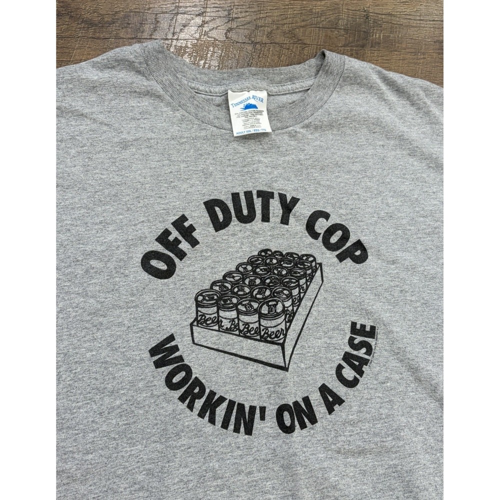 Vintage 90s Funny Cop Police Officer Beer Graphic Tee Grey XXL 1999